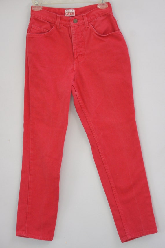 Vintage High Waist Tapered Red Denim Jeans High R… - image 2
