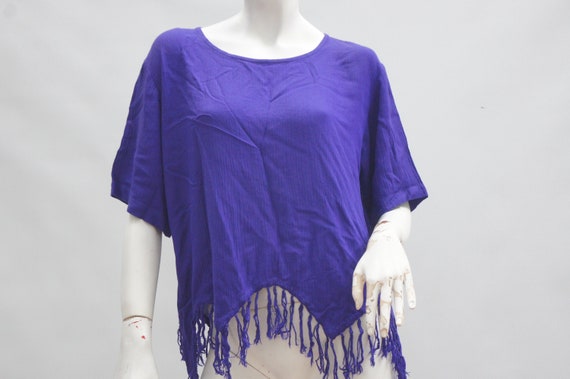Vintage Y2k Cropped Purple Fringe Top Blouse Shir… - image 1