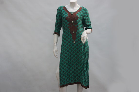 Vintage Indian Block Print Tunic Dress With Side … - image 1