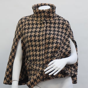 Houndstooth Print Cape Capelet Poncho Jacket Retro High Fashion
