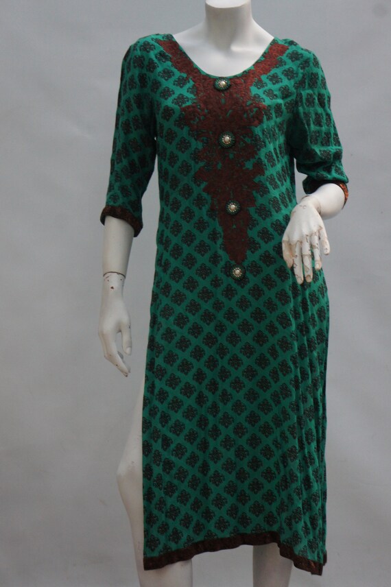 Vintage Indian Block Print Tunic Dress With Side … - image 2