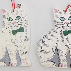 Vintage Swedish Handpainted Wooden Cats Christmas Ornaments Cottagecore Farmhouse Decor Catlovers Gift Crazy Catlady Decor Tabby Cats