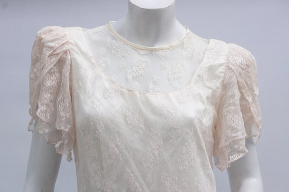 Vintage 80s-90s 30s Style Creme Lace Dress Romant… - image 3