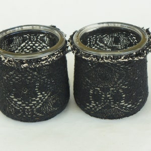 Handmade Up Cycled Black Lace Covered Jars Candle Holders Gothic Decor Home Decor Gift