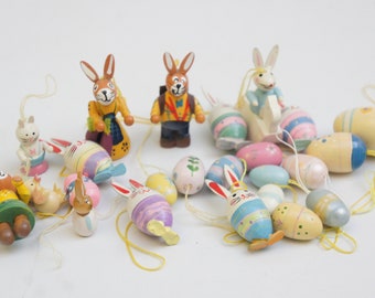 Vintage Lot of small Wooden easter Ornaments Bunnies Chickens Eggs Cottagecore Farmhouse Decor Home Decor Gift