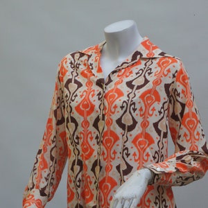 Vintage 60s-70s Damask Print Blouse Button Down Shirt Top By Laura May Life Retro Boho Mid Century Modern