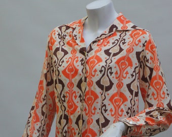 Vintage 60s-70s Blouse Button Down Shirt Top By Laura May Life Retro Hippie Mid Century