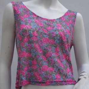 Vintage 80s Floral Knit Nylon Lace Camisole Tank Top By L.A. Annex Boho Cottagecore