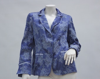 Vintage Women's Damask Floral Print Blazer Jacket By Susan Graves Cottagecore