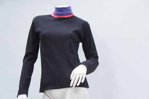 Vintage 80s-90s Colorblock Waffleknit Turtleneck … - image 6