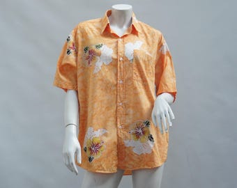 Vintage Men's Floral Batik Tie Dye Hawaii Shirt Boho Retro Beach Gift