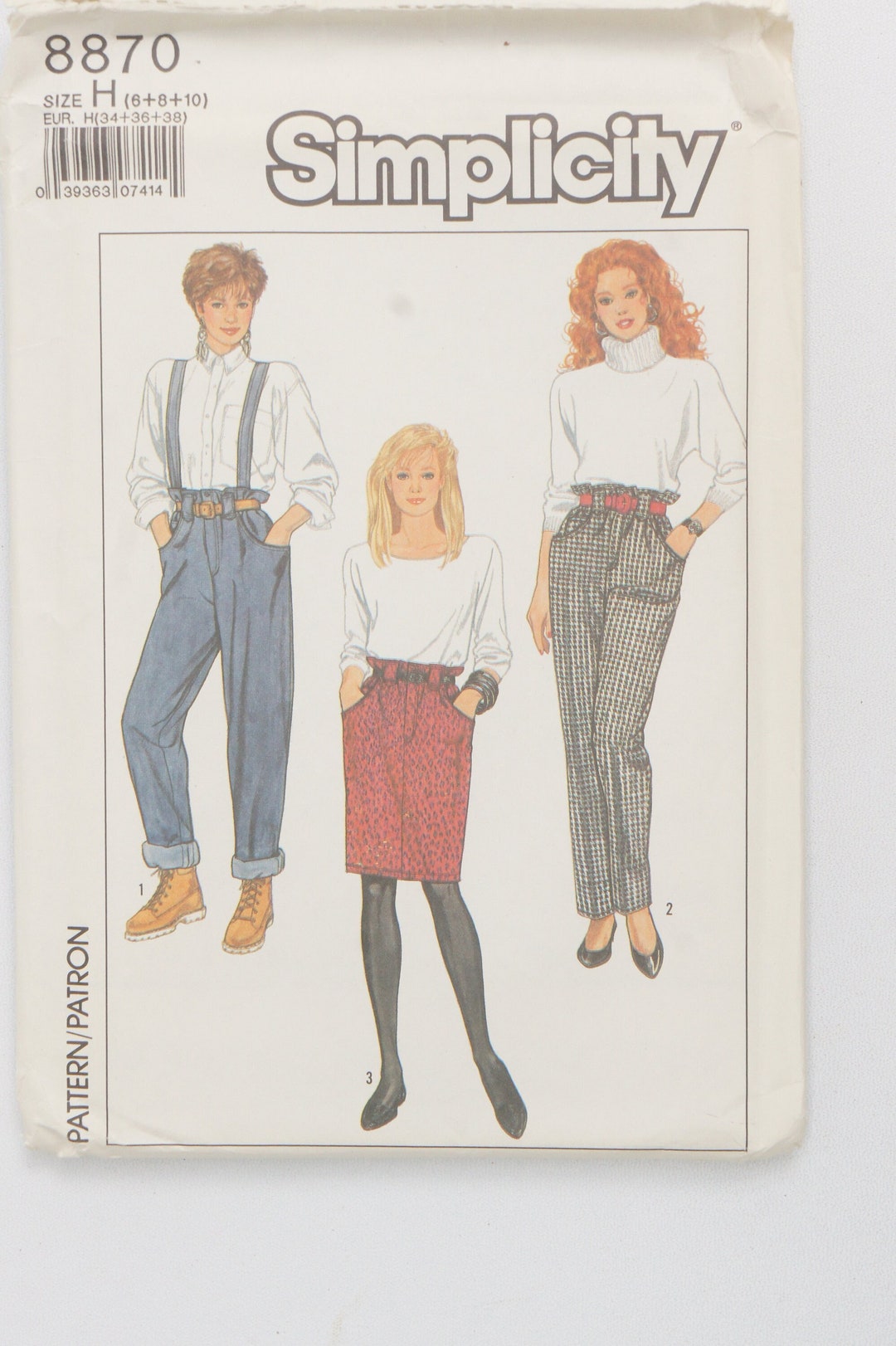 Vintage 80s Simplicity 8870 Sewing Pattern Paper Bag Waist Pants Skirt ...