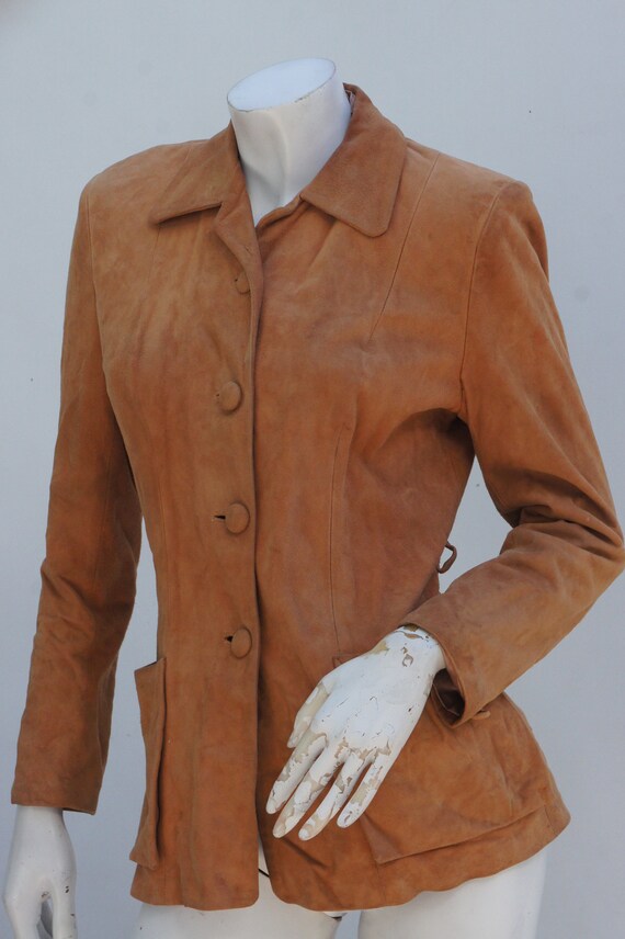 Vintage 40s-50s Tan Suede Jacket Size Small Leath… - image 8