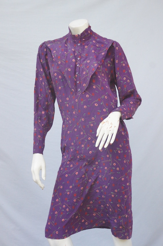 Vintage 70s-80s Purple Floral Print Dress By Ann L