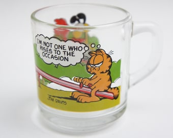 Caneca de vidro vintage dos anos 80 com gato Garfield MC Donalds, desenho retrô colecionável