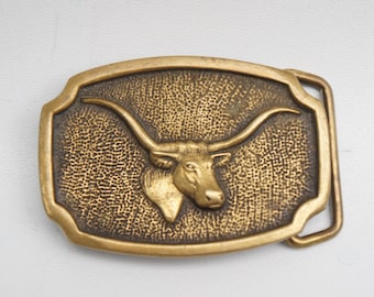 ヴィンテージ 70年代 真鍮製ロングホーン牛ベルトバックル BTS製 真鍮製 アメリカ製 1978年 カウボーイ カウガール ウエスタン ランチャー