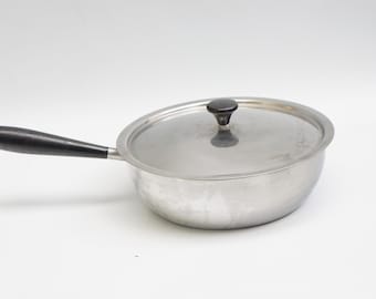 Vintage Swiss Stainless Steel Lidded Saucepan Pot Made In Switzerland High End Cookware Mid Century