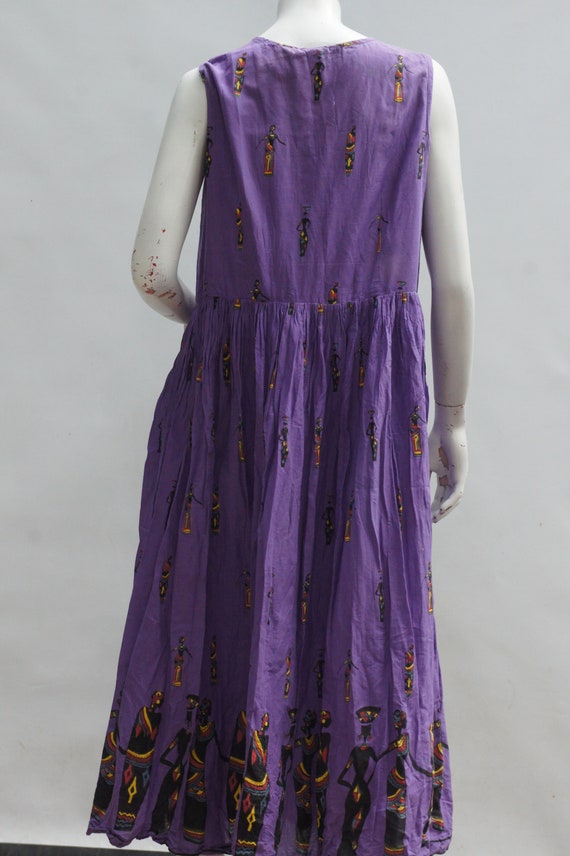 Vintage 80s Purple Dress With Tribal African Prin… - image 8