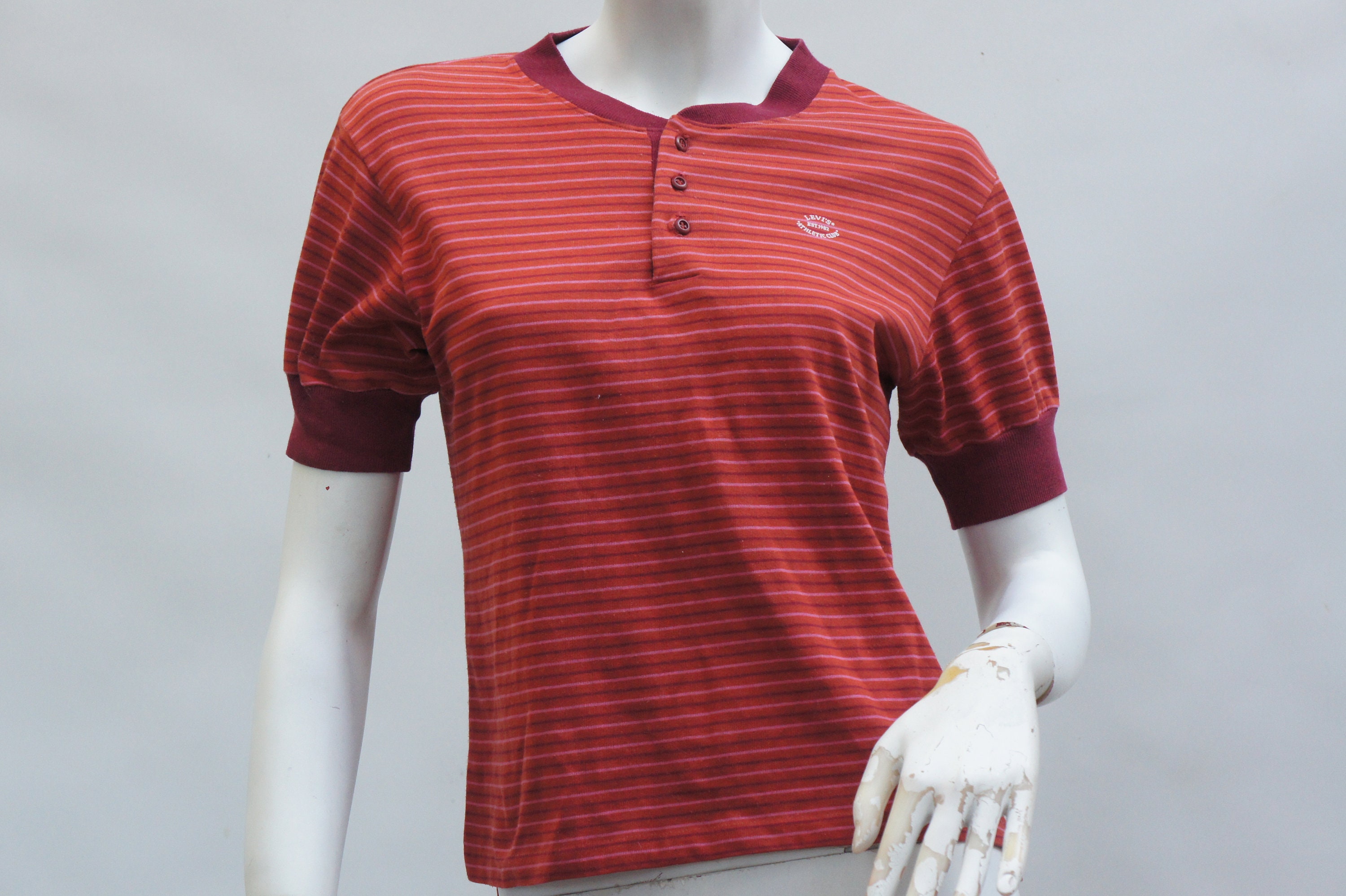 Levis Vintage Clothing LVC 1920s Red Umber Stripe Henley Tshirt £179 New  USA S