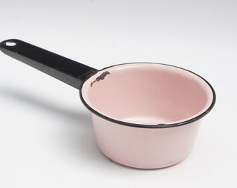 Pentola vintage anni '50, piccola, smaltata rosa e nera, stile cottagecore, fattoria, shabby chic, country francese