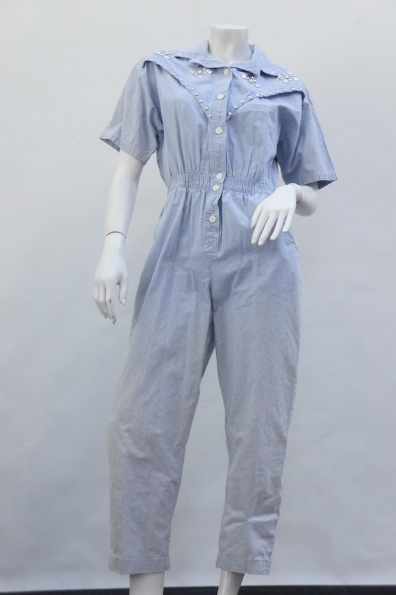 Macacão jeans vintage chambray dos anos 80 da Petite Sophisticate