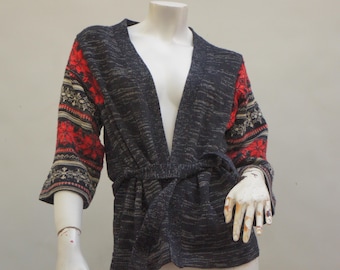 Vintage 70s Belted Fair Isle Cardigan Sweater Size XS Boho Retro Hippie Cottagecore Nordic