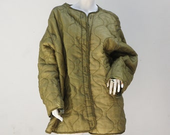 Vintage Green Military Army Liner Jacket Quilted Puffer Parka Liner Coat Boho Large Size