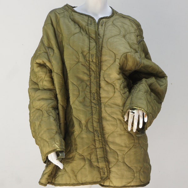 Vintage Green Military Army Liner Jacket Quilted Puffer Parka Liner Coat Boho Large Size