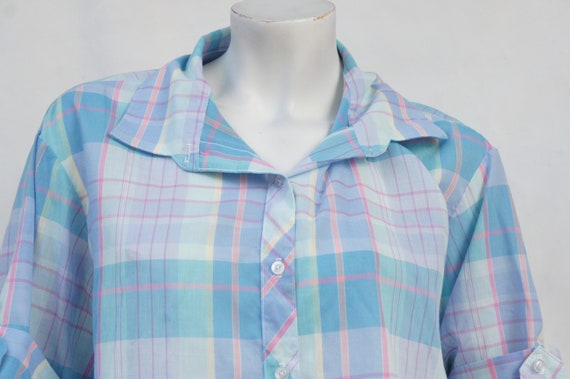 Vintage 80s-90s Women's Plaid Short Sleeve Blouse… - image 3