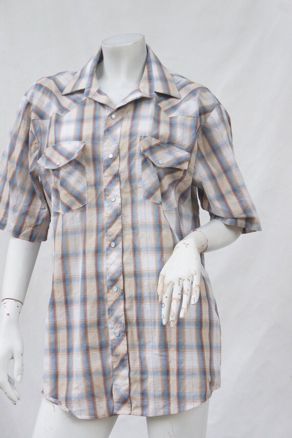 Vintage Men's Plaid Short Sleeve Western Shirt Co… - image 3