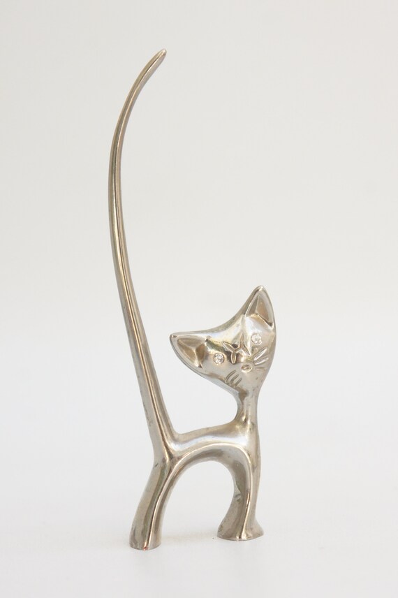 Vintage 70s Metal Cat Ring Holder Figurine Retro … - image 2