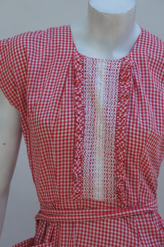 Vintage 40s-50s Gingham Pinafore Apron Dress Retr… - image 6