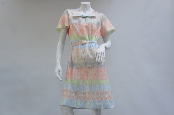Vintage 60s Belted Sheer Midi Dress With Bow Retr… - image 1