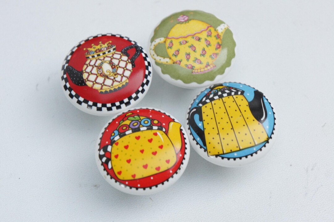 Vintage Teapot Print Porcelain Cabinet Knobs Dresser Knobs Pulls ...