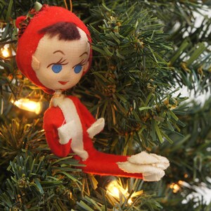 Vintage 50s-60s Napco Pixie Elf Christmas Ornament Retro Mid Century Cottagecore Collectible Home Decor Gift