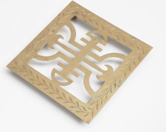 Vintage 70s Ornate Indian Brass Trivet Boho Hippie Asian Home Decor Gift