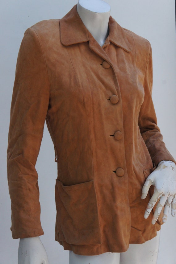 Vintage 40s-50s Tan Suede Jacket Size Small Leath… - image 5