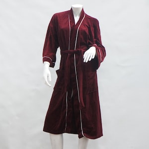 Vintage Pierre Cardin Burgundy Velvet Kimono Robe Dressing Gown Duster