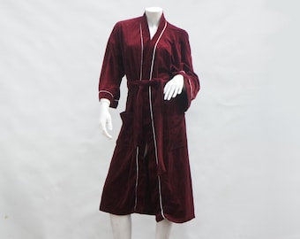 Vintage Men's Pierre Cardin Burgundy Velvet Kimono Robe Dressing Gown Duster