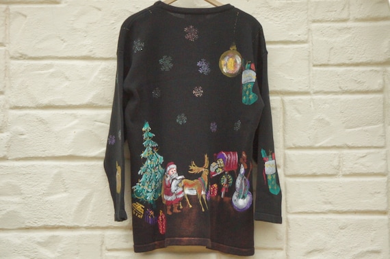 Vintage 90s Handpainted Christmas Sweater Ugly Sw… - image 1