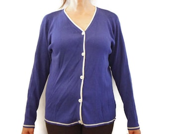 Vintage 80s-90s Women's Pendleton Cotton Sweater Cardigan Nautical Boho