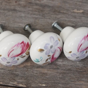 Vintage Shabby Chic Floral Print Porcelain Dresser Knobs Cottagecore Farmhouse Decor Victorian Boho Grannycore
