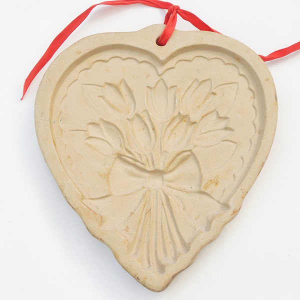 Vintage Large Ceramic Heart Cookie Mold By Brown Bag Cookie Art Farmhouse Country Cottagecore Gift Home Decor