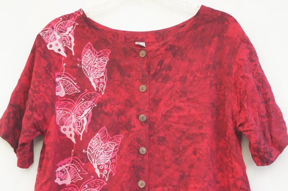 Vintage 90s Tie Dye Batik Print Butterfly Blouse … - image 9