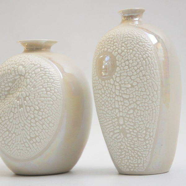Vintage Signed Studio Pottery Vases Art Pottery Ceramic Iridescent Glaze Modern Design Home Decor Gift
