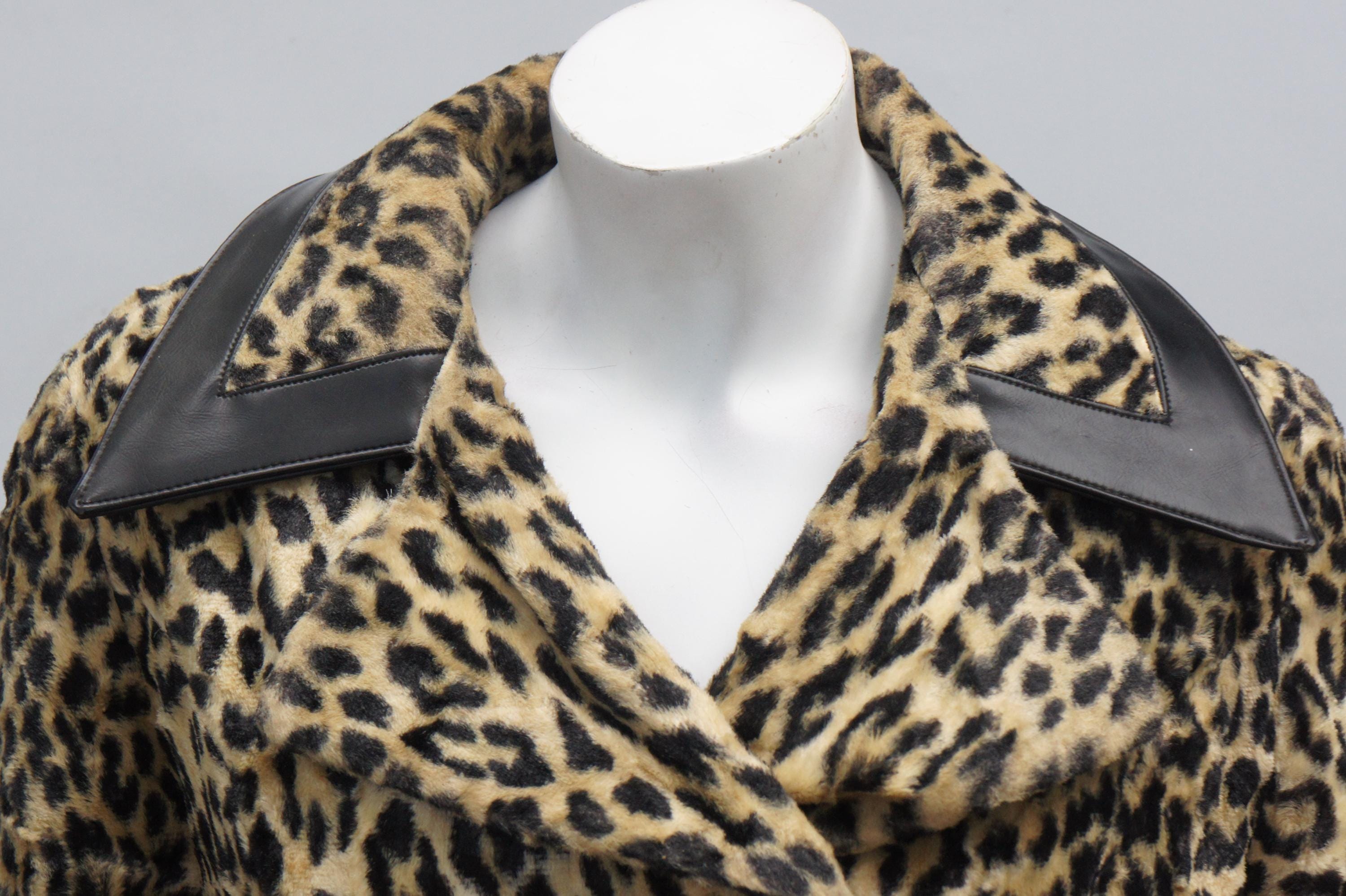 Vintage 60 Leopard Print Faux Fur & Vinyl Coat Jacket Union Vintage 60 Leopard Print Faux Fur & Vinyl Coat Jacket Union