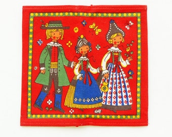 Vintage 60s-70s German Folk Dress Print Linen Cottagecore Farmhouse Retro Mid Century