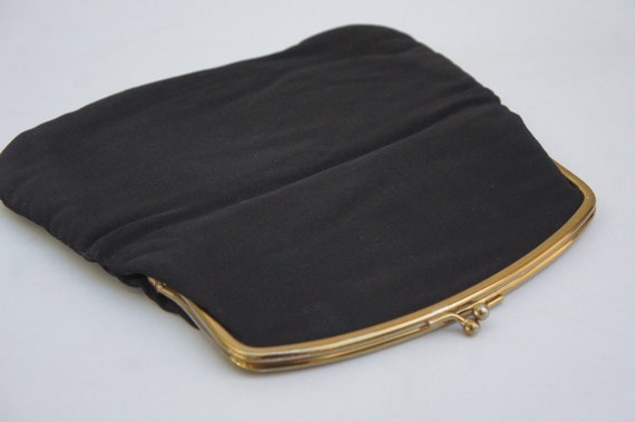 Vintage 50s-60s Black Kiss Lock Clutch Purse Bag … - image 1