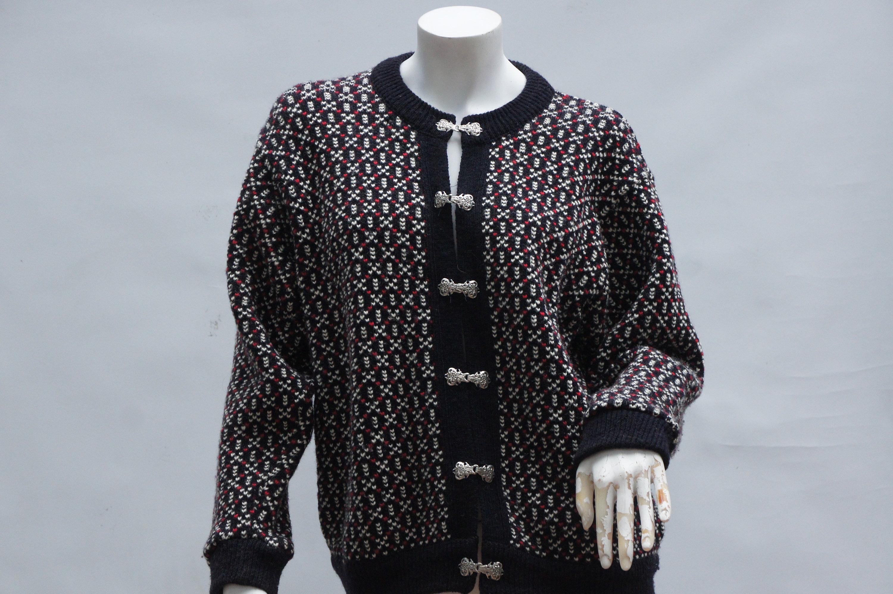 Vintage LL Bean Norwegian Fair Isle Sweater Cardigan Jacket Metal Clasp Closure Nordic Scandinavian Fisherman Sweater Etsy