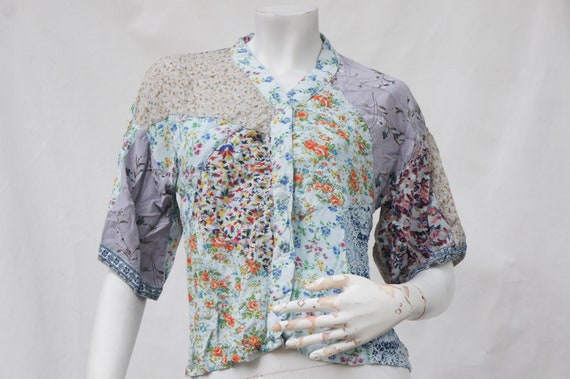 Vintage Cropped Patchwork Blouse Top Shabby Chic … - image 10